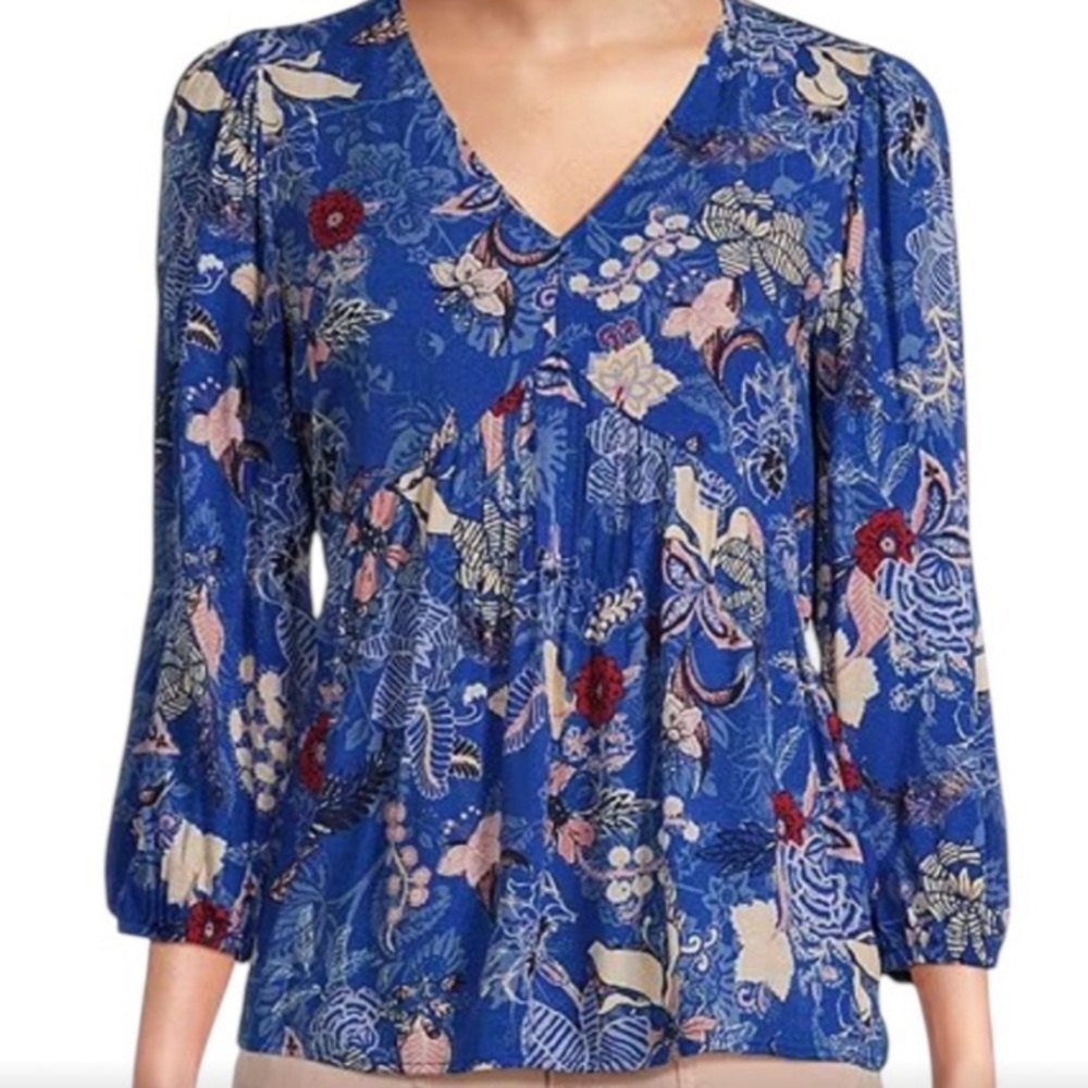Nurture Blue Floral V-Neck Peasant Blouse